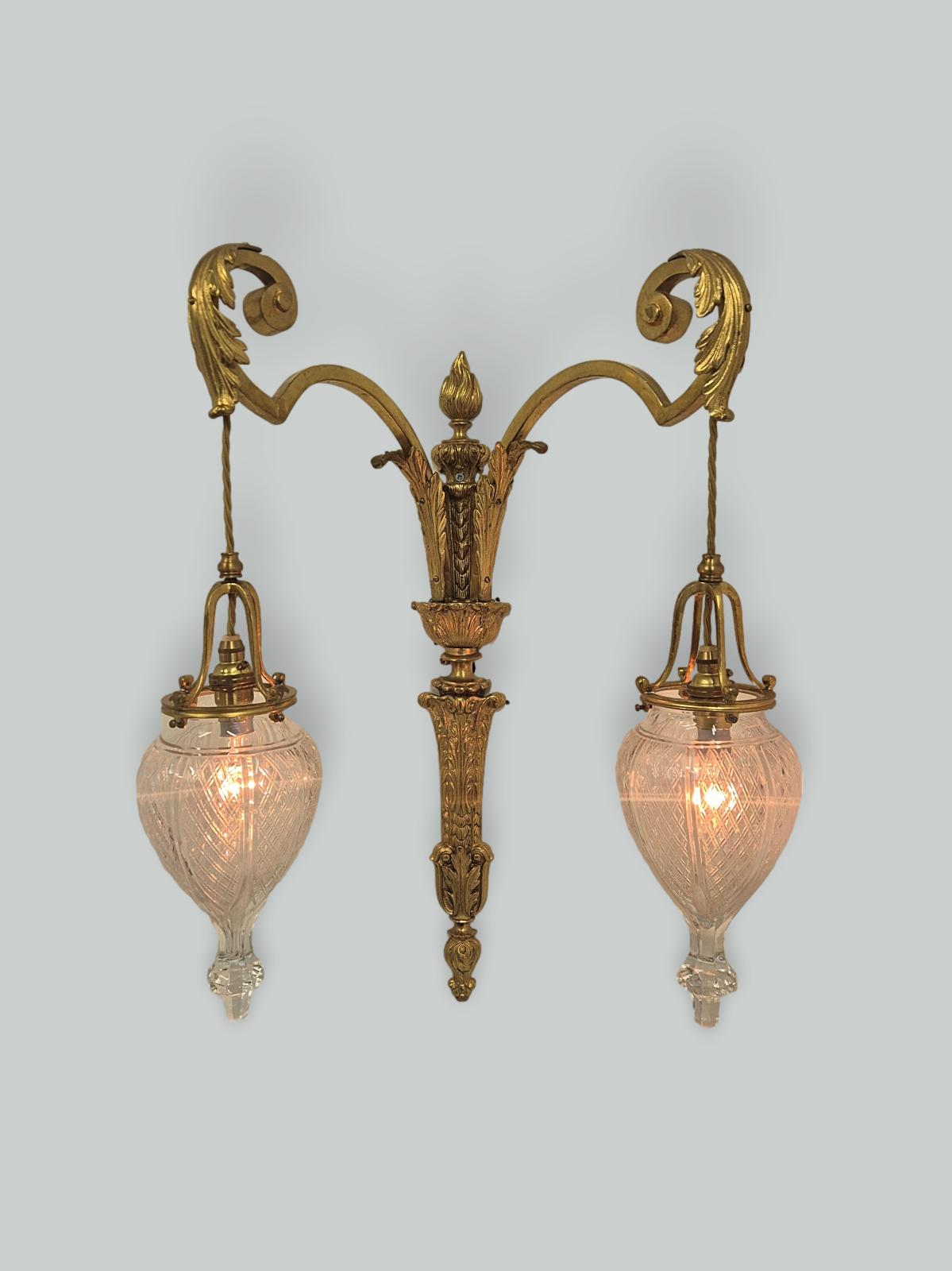 Attributed F & C Osler, Birmingham | 2 Monumental Neoclassical Twin-Arm Appliques | England c.1900-10