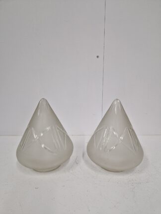 2 Cut-Glass & Frosted Conical Lampshades