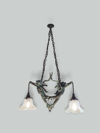 Unsigned | Bronze 2-Branch Cherub Hanging Lamp | France first half c.20th