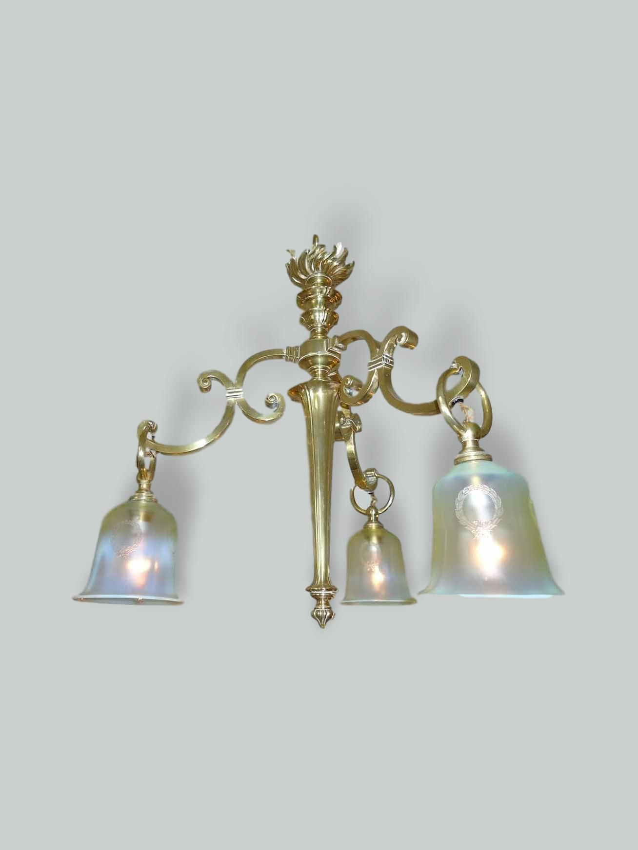 Unsigned | Cast Brass 3-Branch Ceiling Light | England c.1905 | SOLD