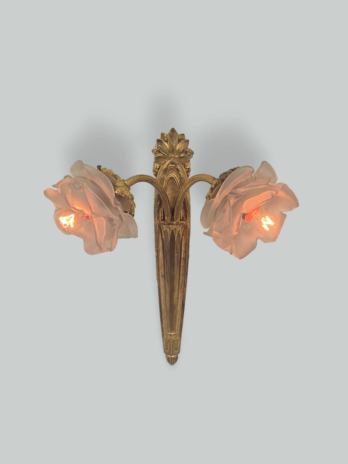 Unsigned | 2 Gilt-brass Twin-Arm Wall Appliques | France c.1920-30