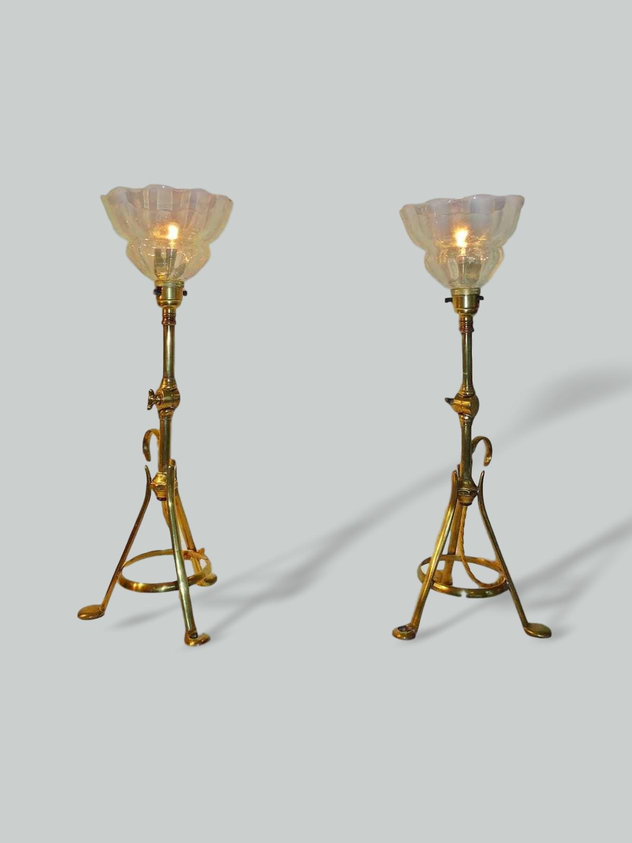 The General Electric Company (G.E.C) | 2 Brass Arts & Crafts Multi-utility Lamps | England c.1925