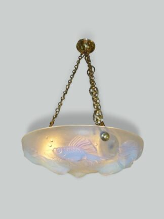 Ernst-Marius Sabino | "Les Poissons" Opalescent Glass Plafonnier | France c.1925 | SOLD