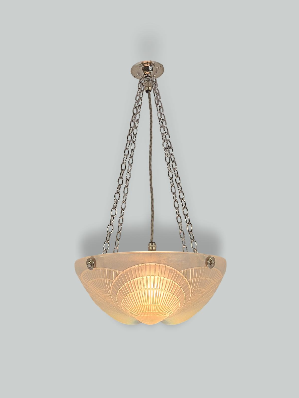 René Lalique | 2 "Vase Coquilles" Plafonniers | France c.1925