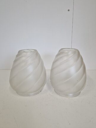 Unsigned | 2 Satin-Glass Gas Lampshades | English c.1900