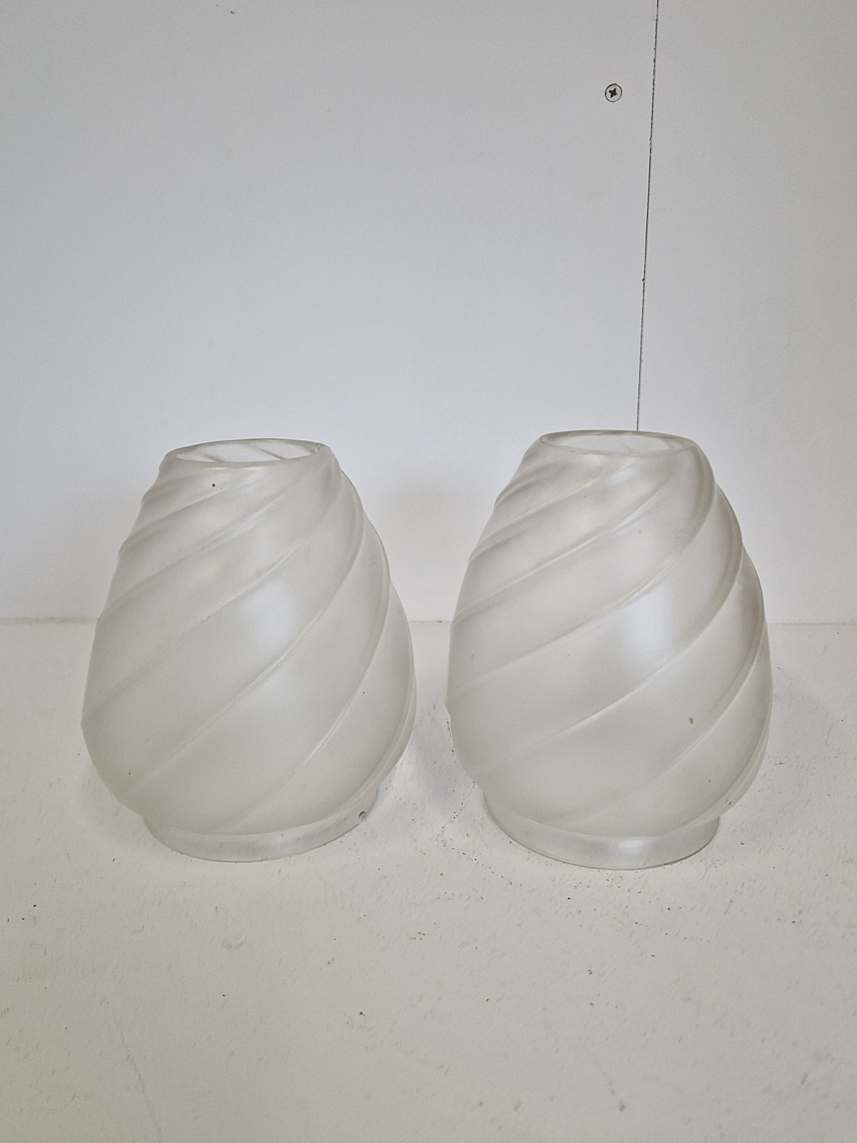 Unsigned | 2 Satin-Glass Gas Lampshades | English c.1900