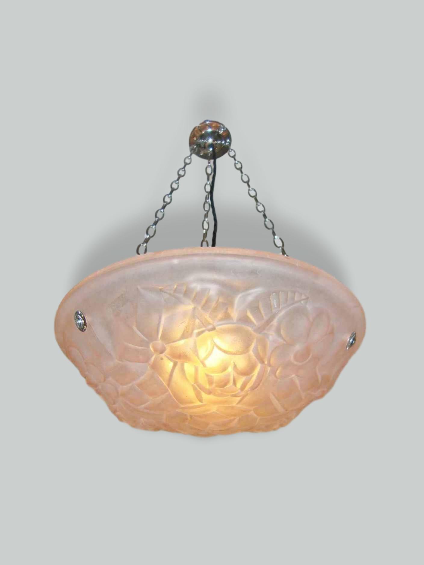 Degué | Pink Art Deco Plafonnier | France c.1930 | SOLD