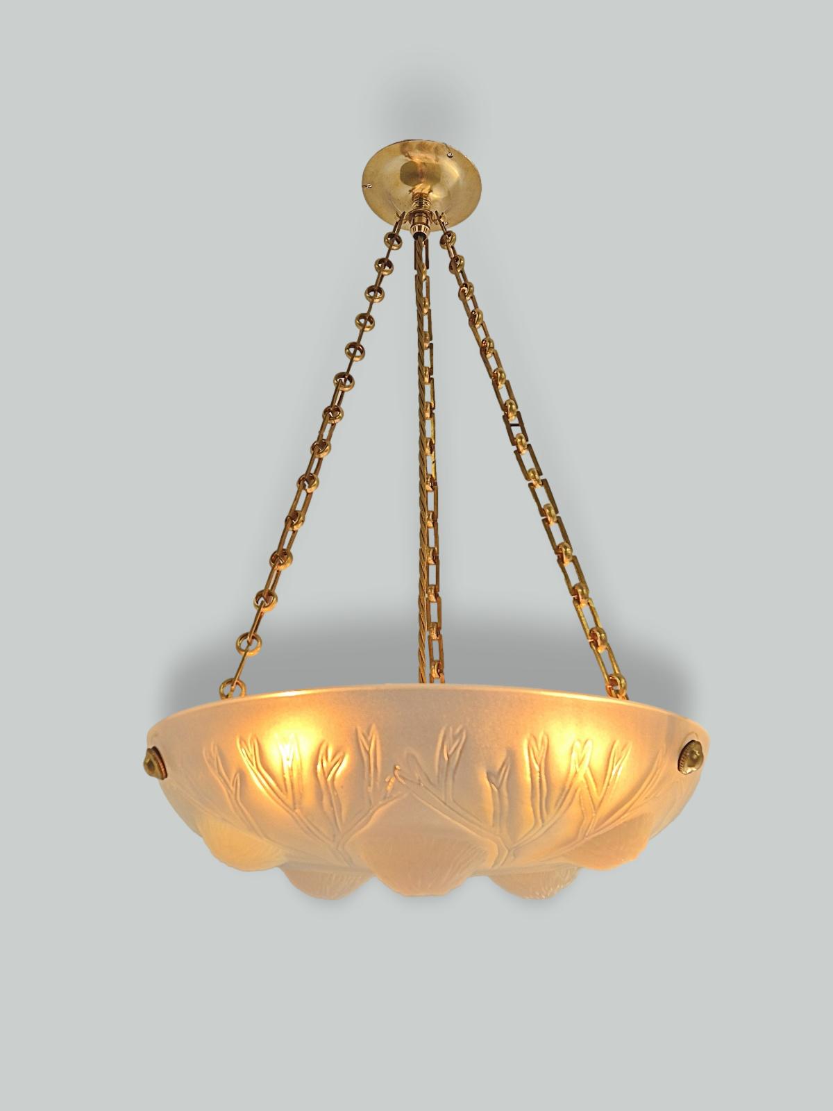 Ernst-Marius Sabino | 2 "les Oursins" Opalescent Glass Plafonniers | France c.1930