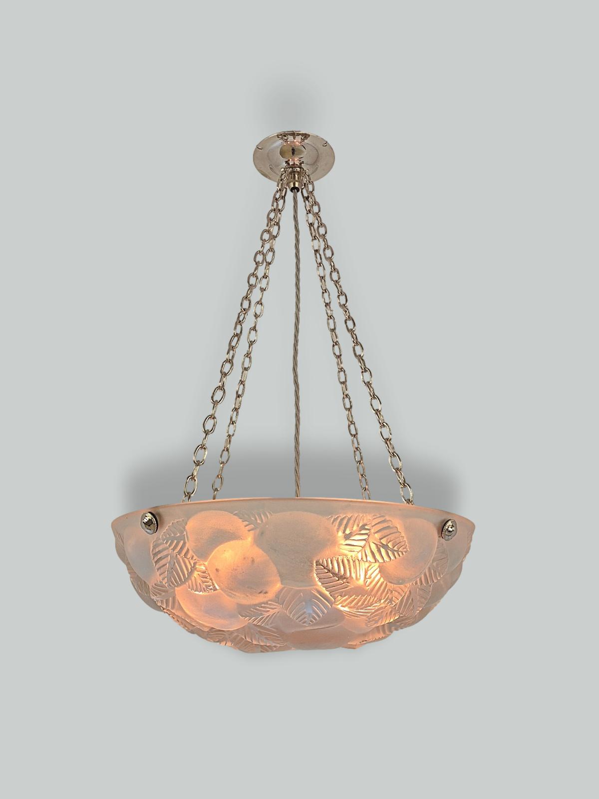 René Lalique | 2 Frosted-glass "Lausanne" Plafonniers | France c.1925-35