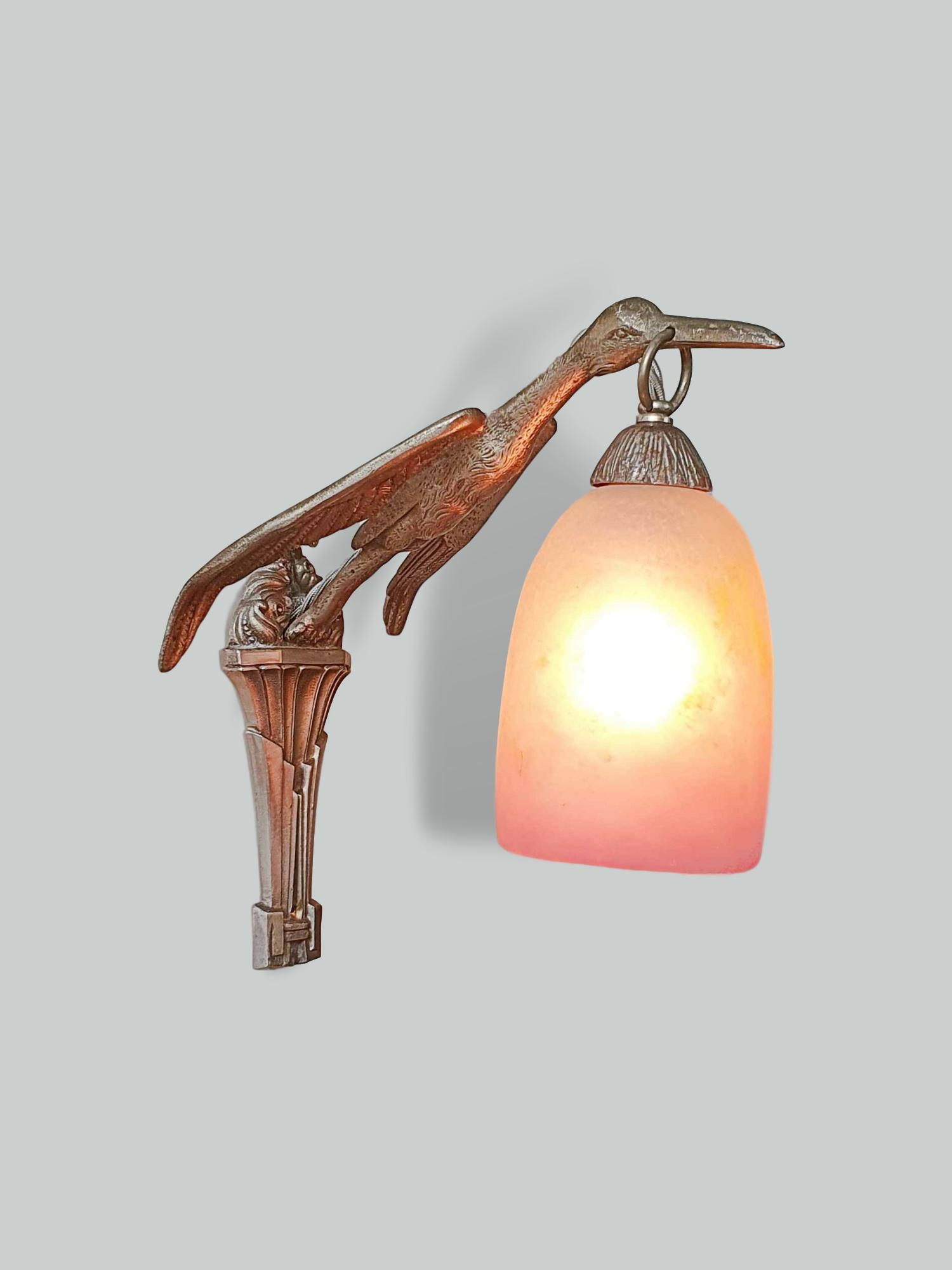 Etablissement Louis Fontaine (L'ELF) | 2 Nickel-Plated "Stork" Wall Appliques | France c.1925 | SOLD