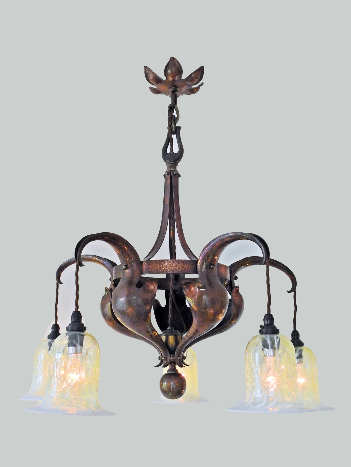 Style of Jesson Birkett & Co.(Faulkner Bronze co.) | Five-Branch Arts & Crafts Chandelier | England c.1905 | SOLD