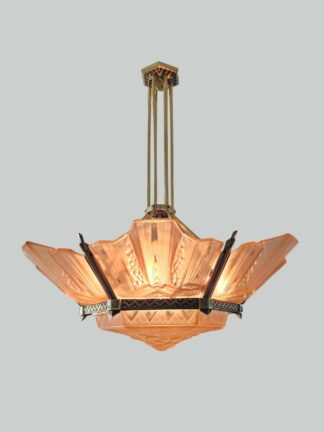Muller Frères, Luneville | Large Brass Art Deco Chandelier | France c.1930 | SOLD