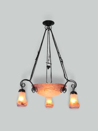 Muller Frères, Luneville | Wrought-iron & Pate-de-verre Hanging Lamp