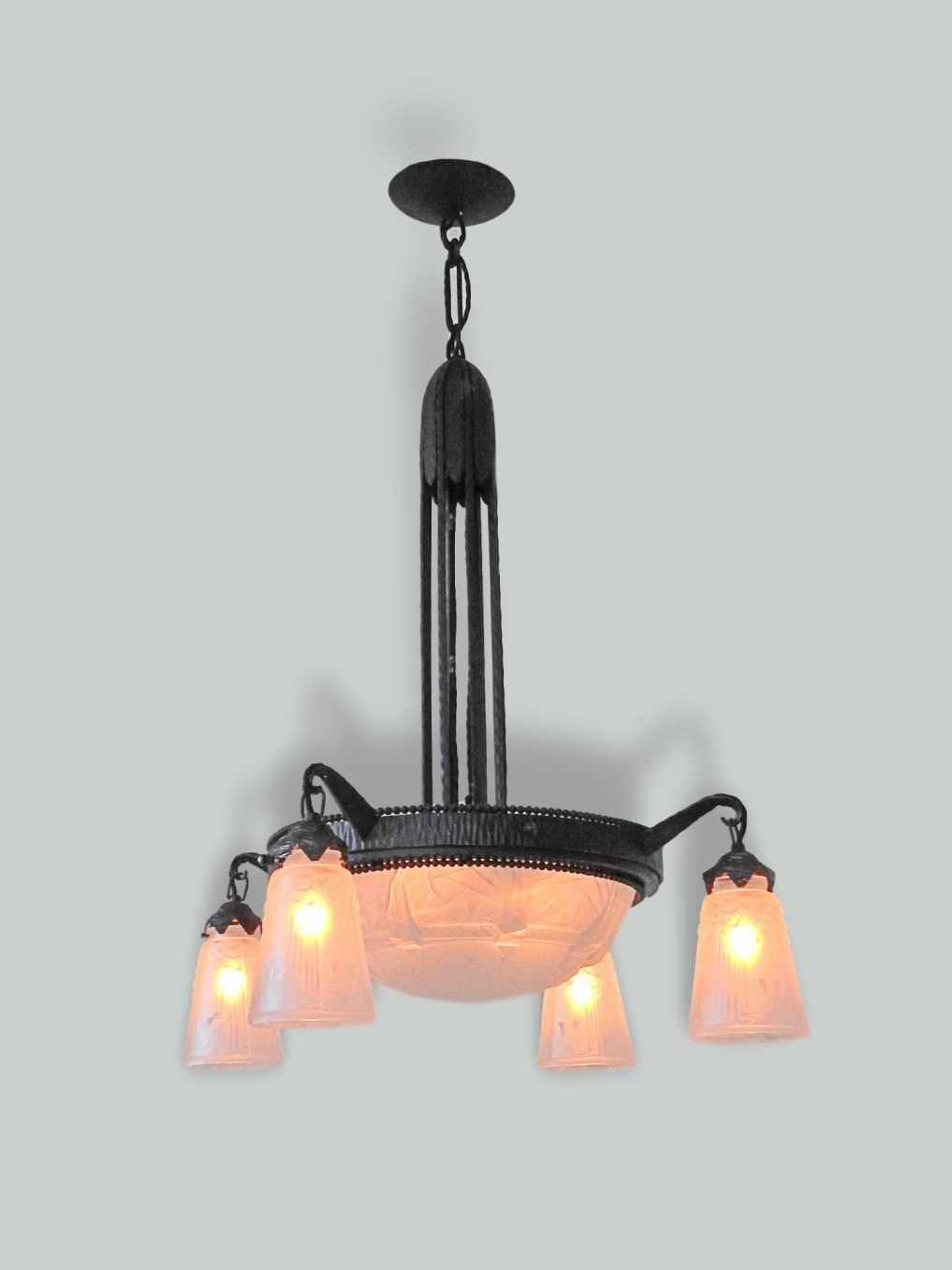 Marcel Vasseur & Muller Frères | Art Deco Wrought-iron Chandelier | France c.1930 | SOLD