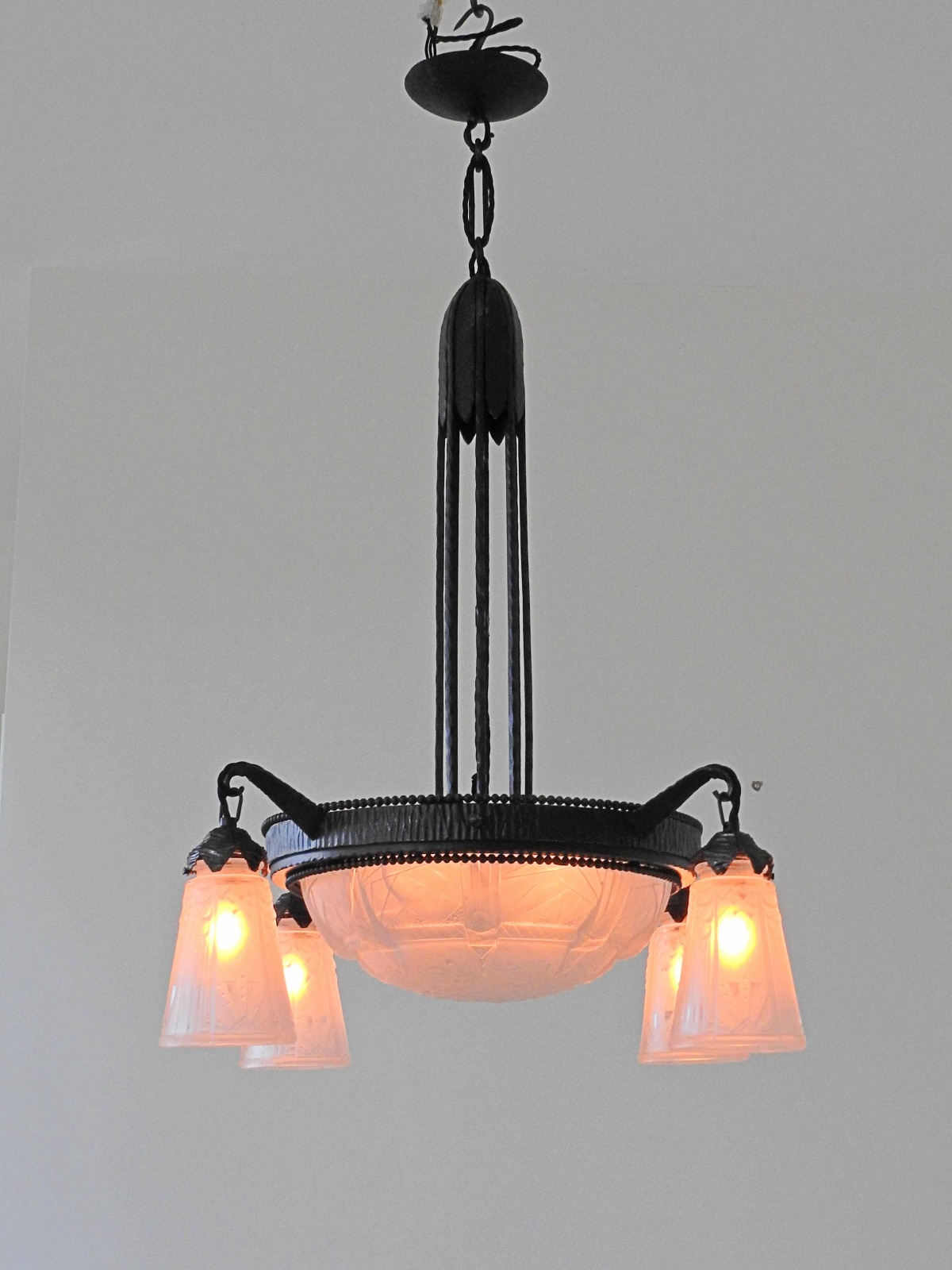 Marcel Vasseur & Muller Frères | Art Deco Wrought-iron Chandelier | France c.1930 | SOLD - Image 3