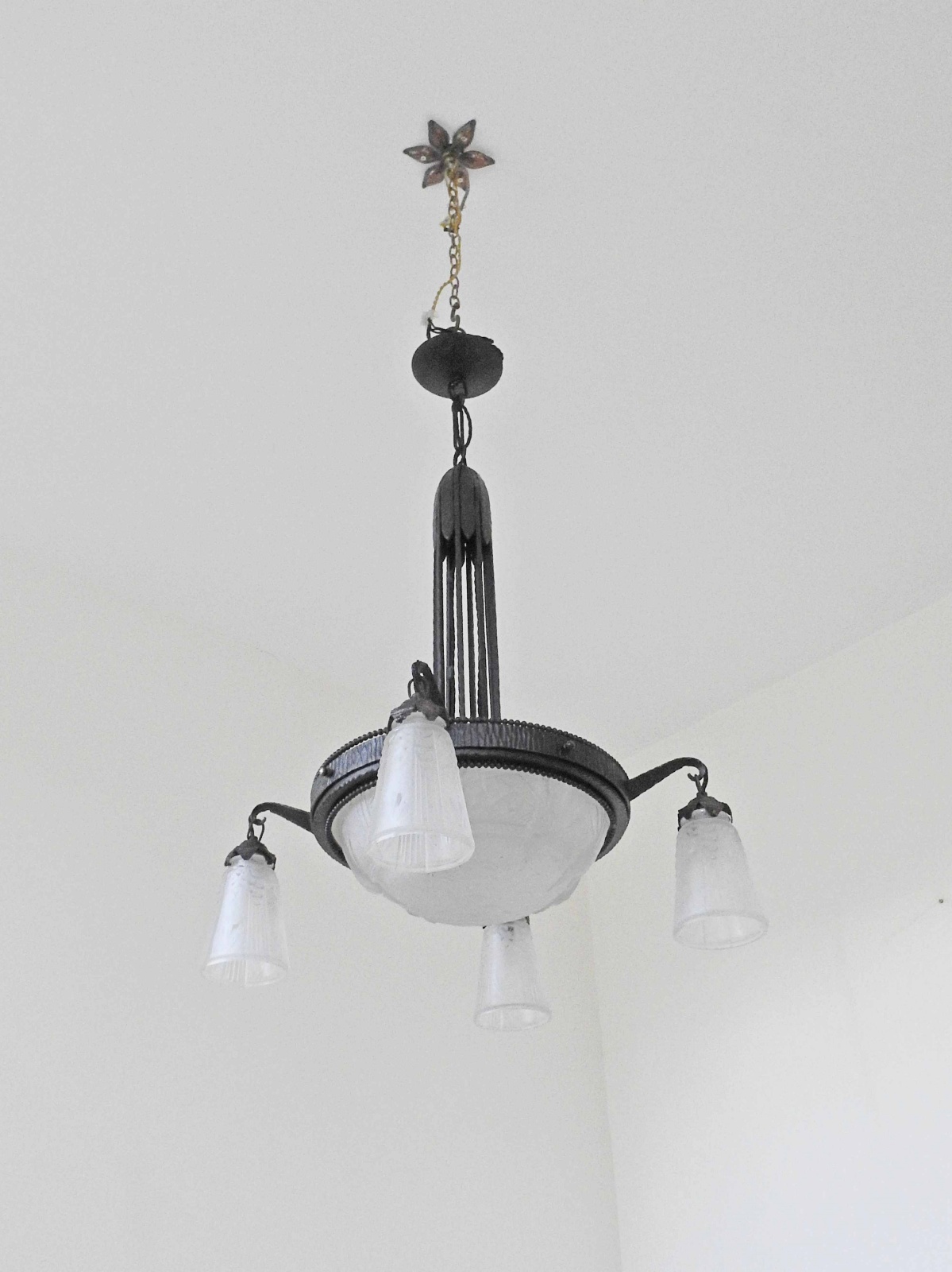 Marcel Vasseur & Muller Frères | Art Deco Wrought-iron Chandelier | France c.1930 | SOLD - Image 4