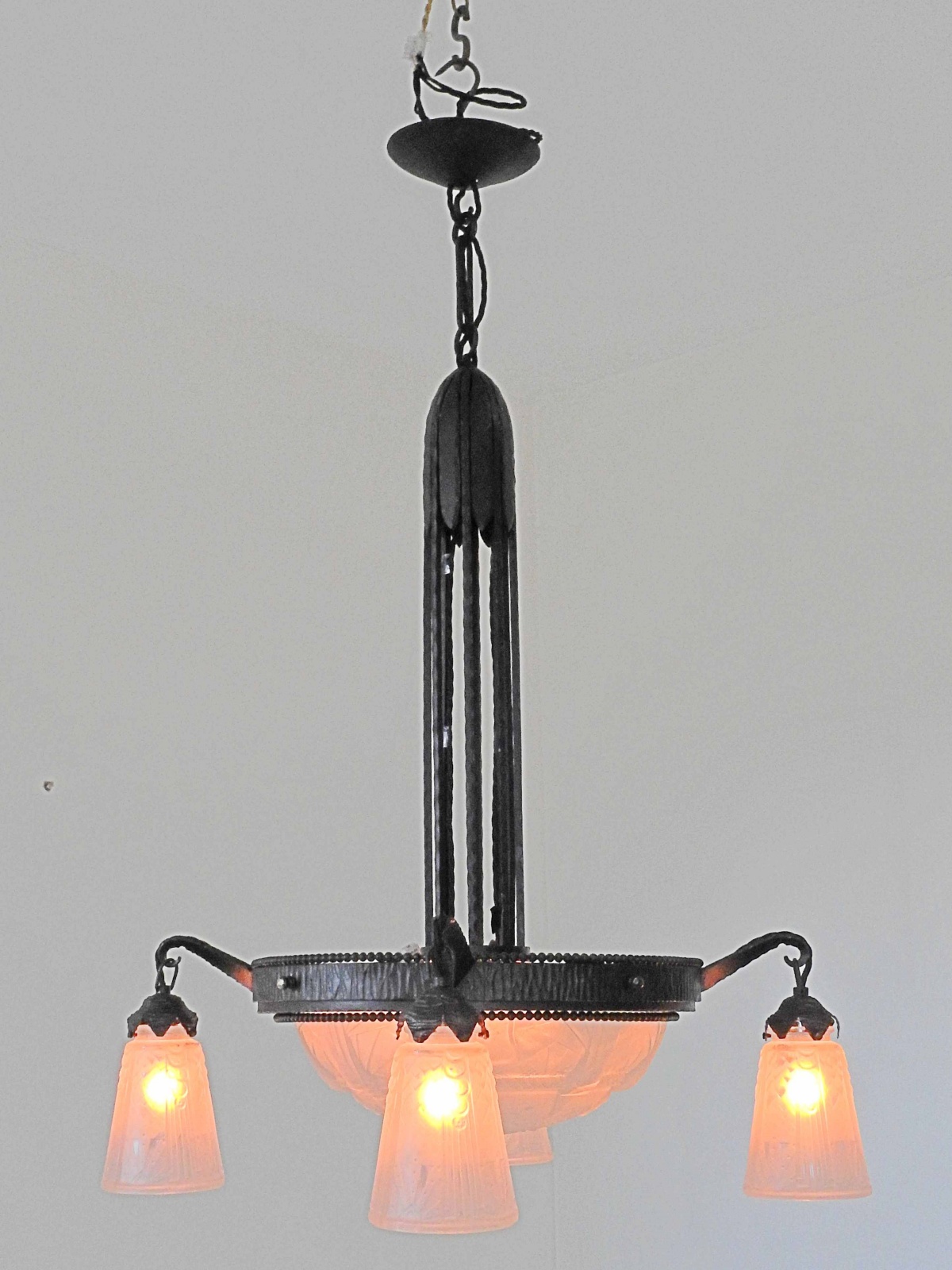 Marcel Vasseur & Muller Frères | Art Deco Wrought-iron Chandelier | France c.1930 | SOLD - Image 5