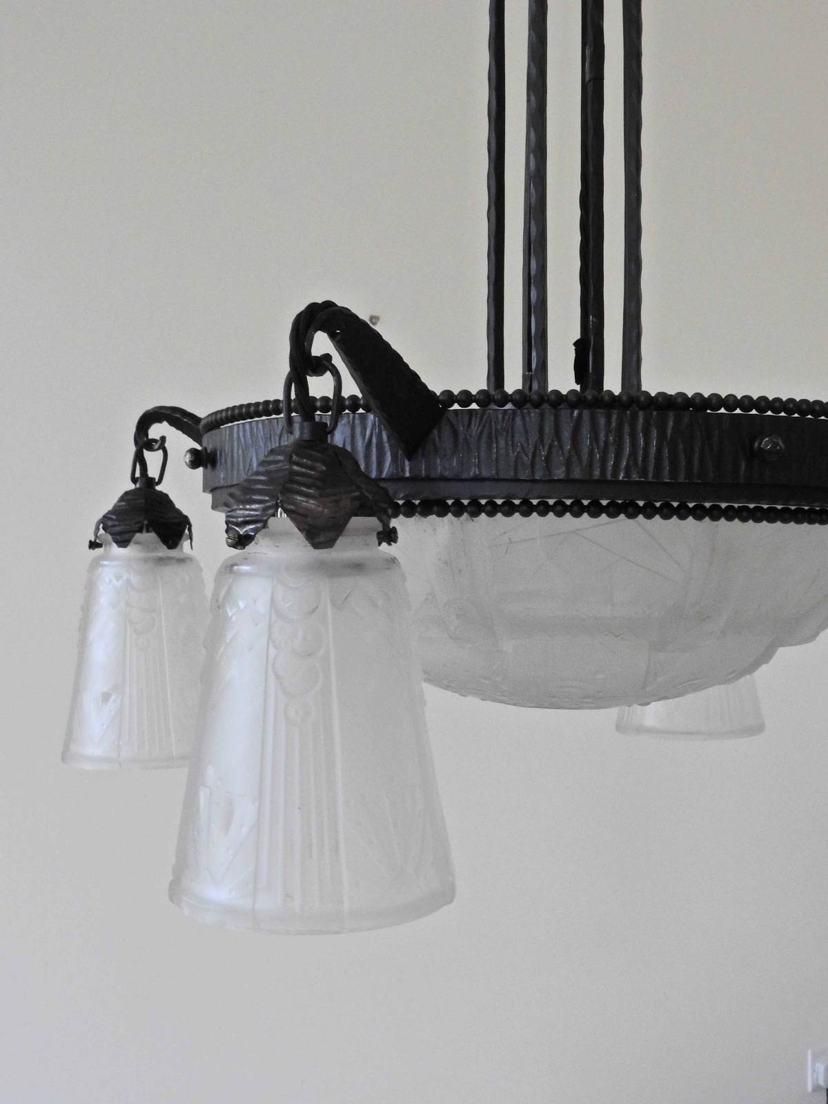 Marcel Vasseur & Muller Frères | Art Deco Wrought-iron Chandelier | France c.1930 | SOLD - Image 6