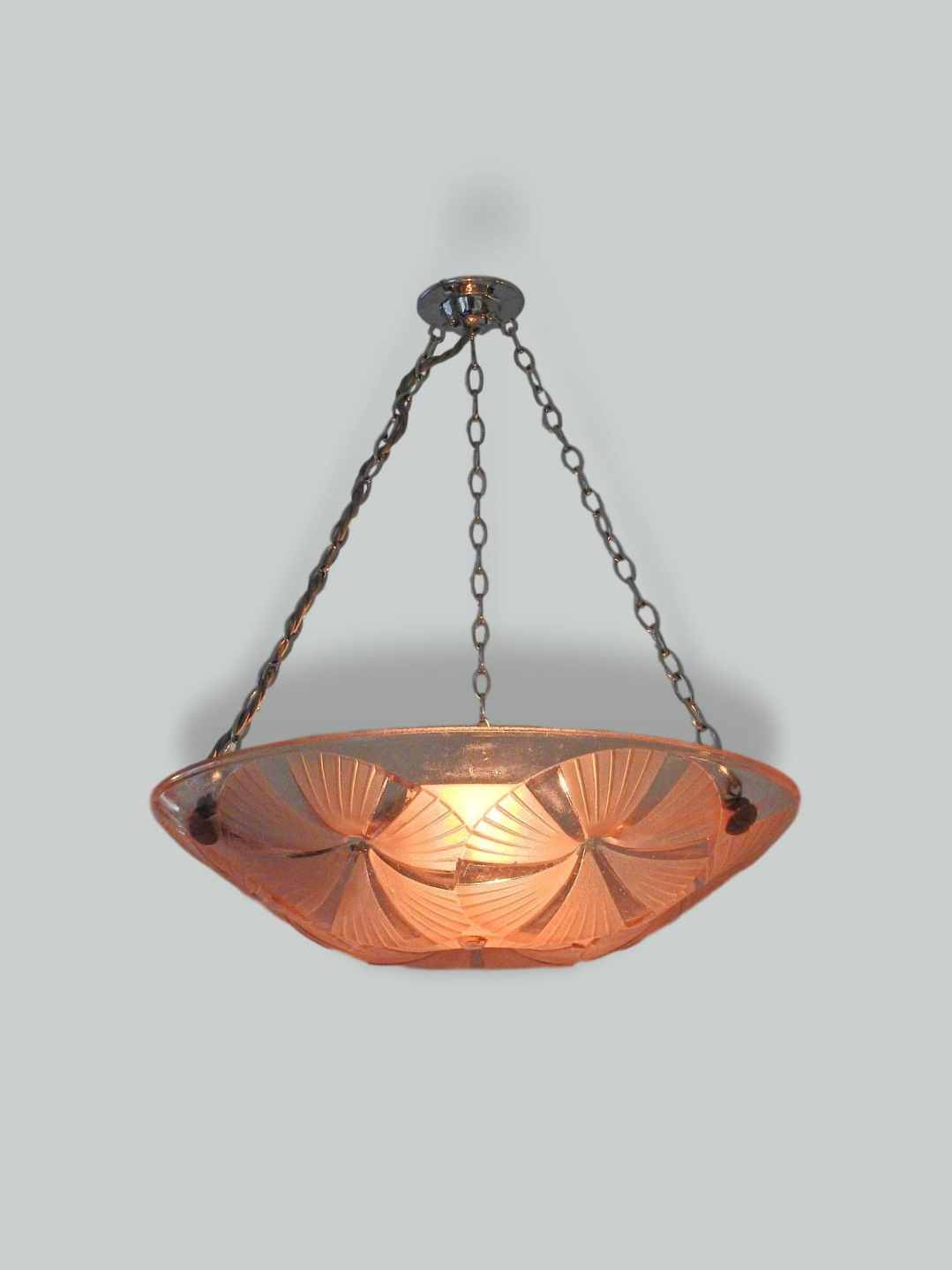 Degué | Pink Frosted Glass Plafonnier | France c.1935