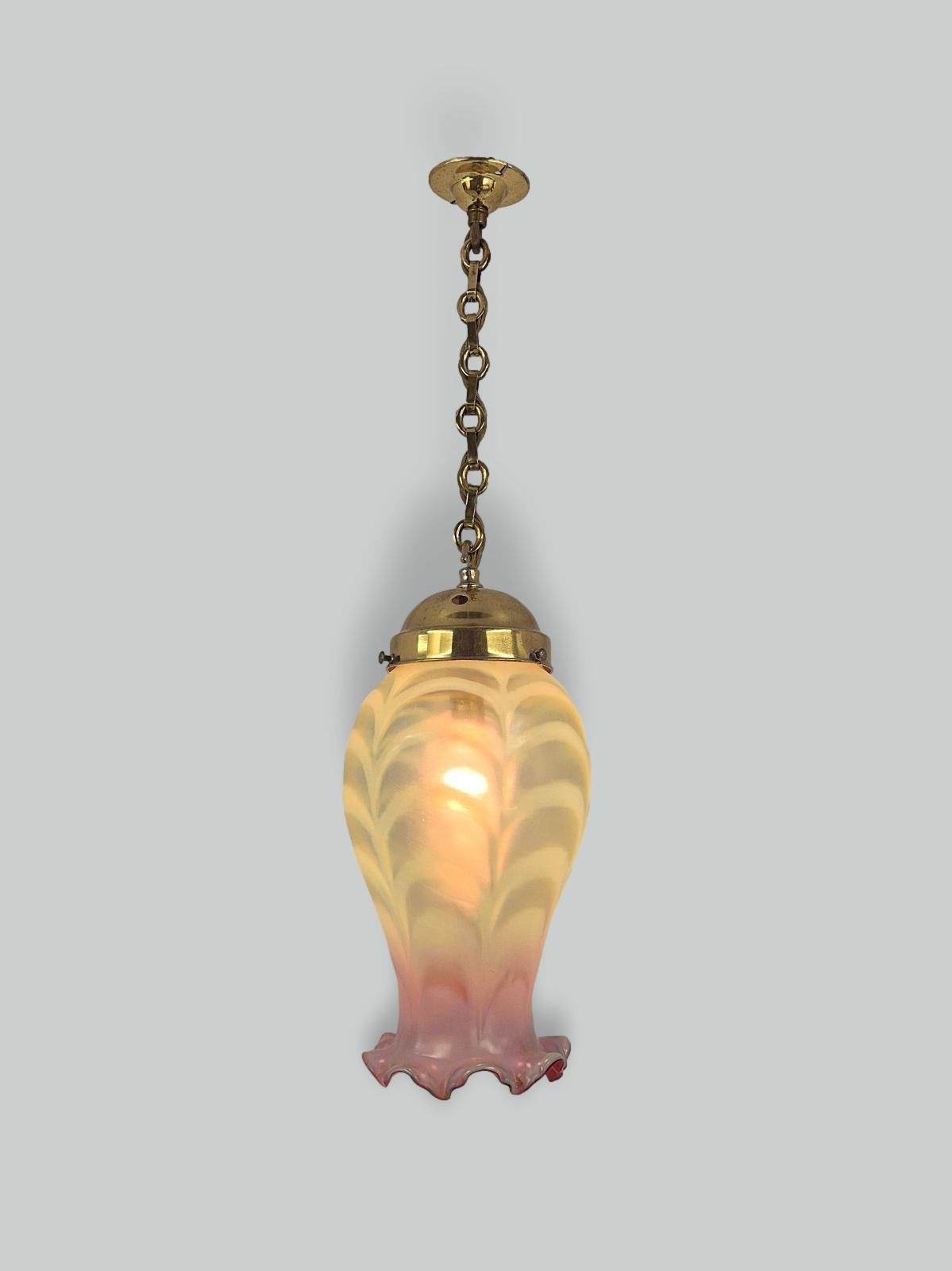 Attributed Thomas Webb & Sons | Impressive Vaseline-glass Art Nouveau Pendant | England c.1900-10