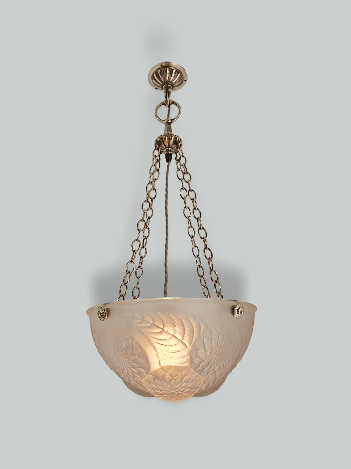 René Lalique | 2 "Dahlia" Frosted-glass Plafonniers | France c.1930