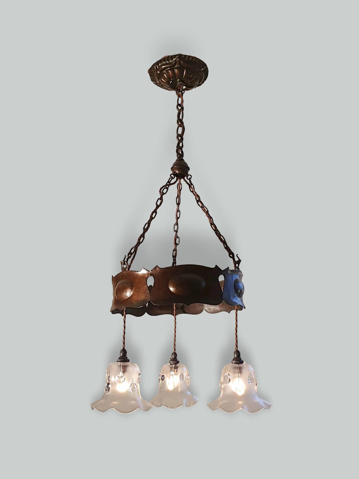 Style of Jesson, Birkett & Co. (Faulkner Bronze Co.) | Arts & Crafts Chandelier | England c.1900