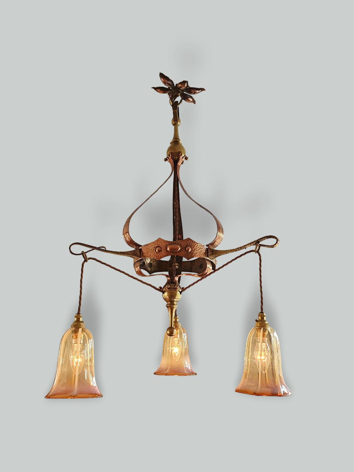 Style of The Birmingham Guild of Handicraft | Arts & Crafts Electrolier | England c.1900