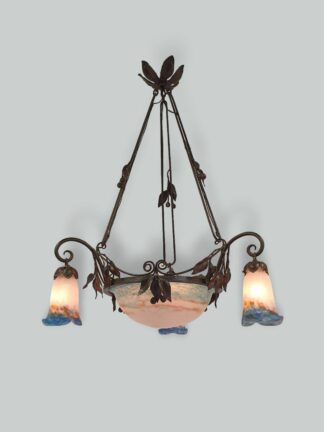 Muller Frères, Luneville | Wrought-iron & Pate-de-verre Chandelier | France c.1925
