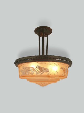 Muller Frères, Luneville |  "Les Panthères" Art Deco Plafonnier | France c.1930 | SOLD