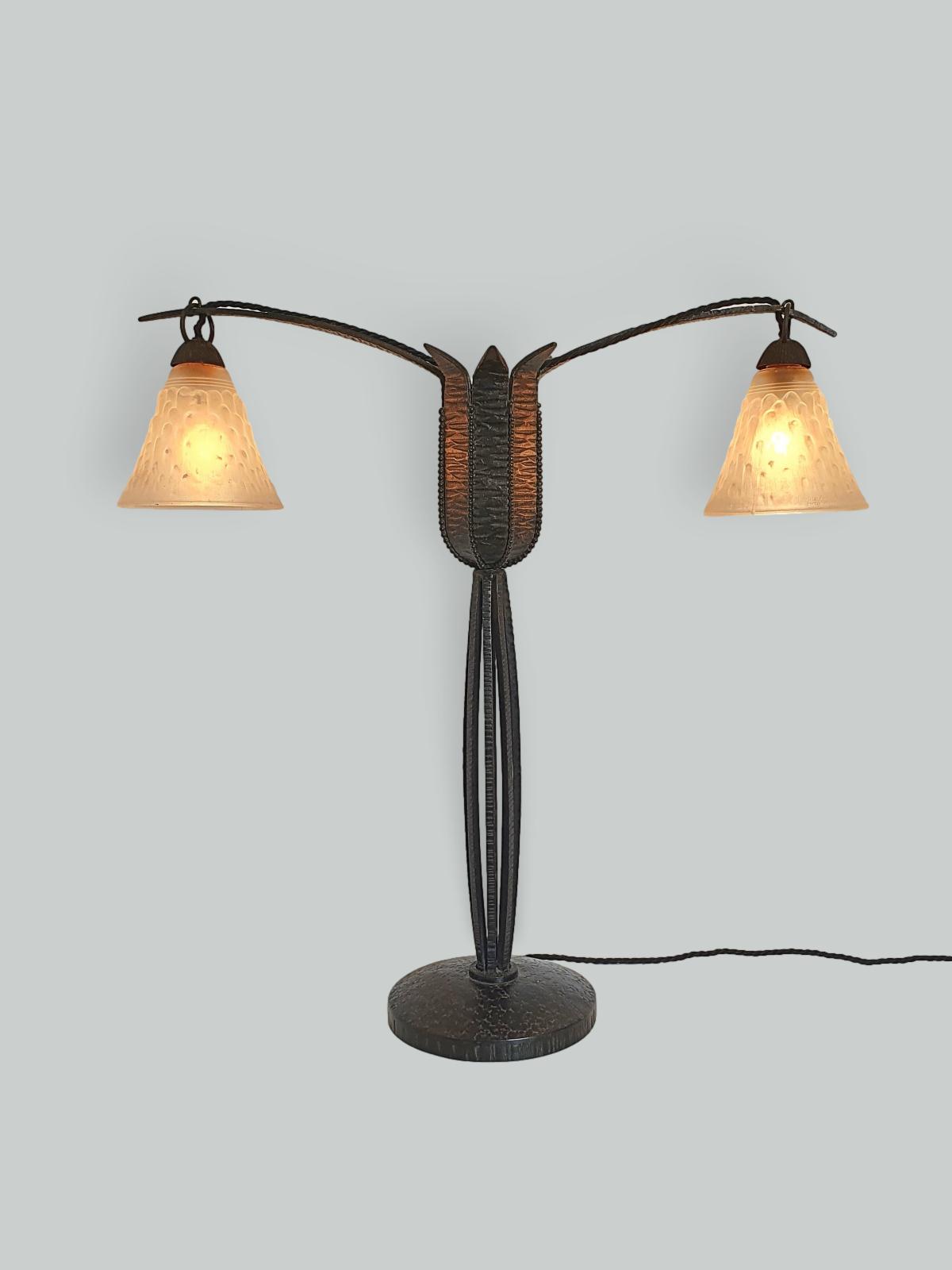 Marcel Vasseur & Muller Frères | Wrought Iron Art Deco Table Lamp | France c.1930