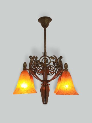 Edgar Brandt & Daum Frères | 4-Branch Wrought-iron Chandelier | France c.1920