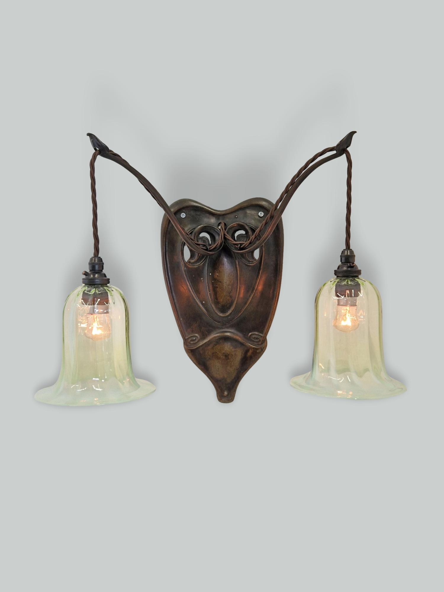 Attributed Jesson, Birkett & Co (Faulkner Bronze Co.) | 2 Twin-arm Arts & Crafts Wall Lights | England c.1900 | SOLD