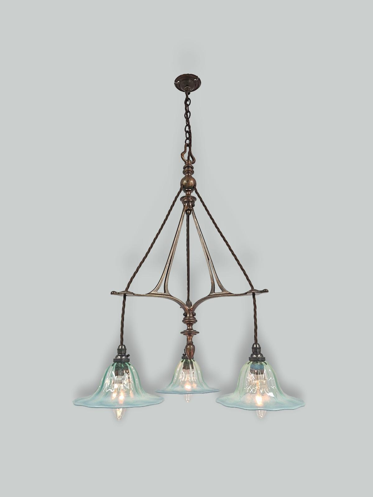 William Whitehouse & Co. Birmingham | Delicate 3-branch Arts & Crafts Electrolier | England 1905 | SOLD