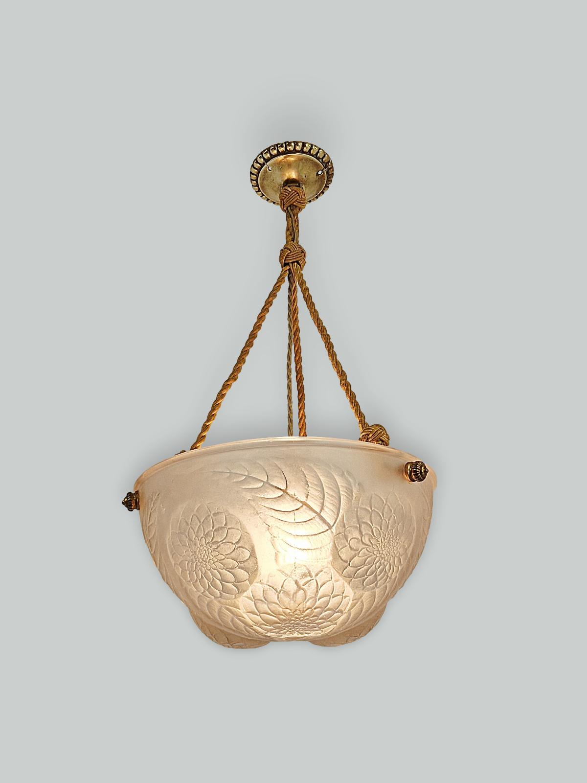 René Lalique | "Dahlia" Frosted Glass Plafonnier | France c.1925