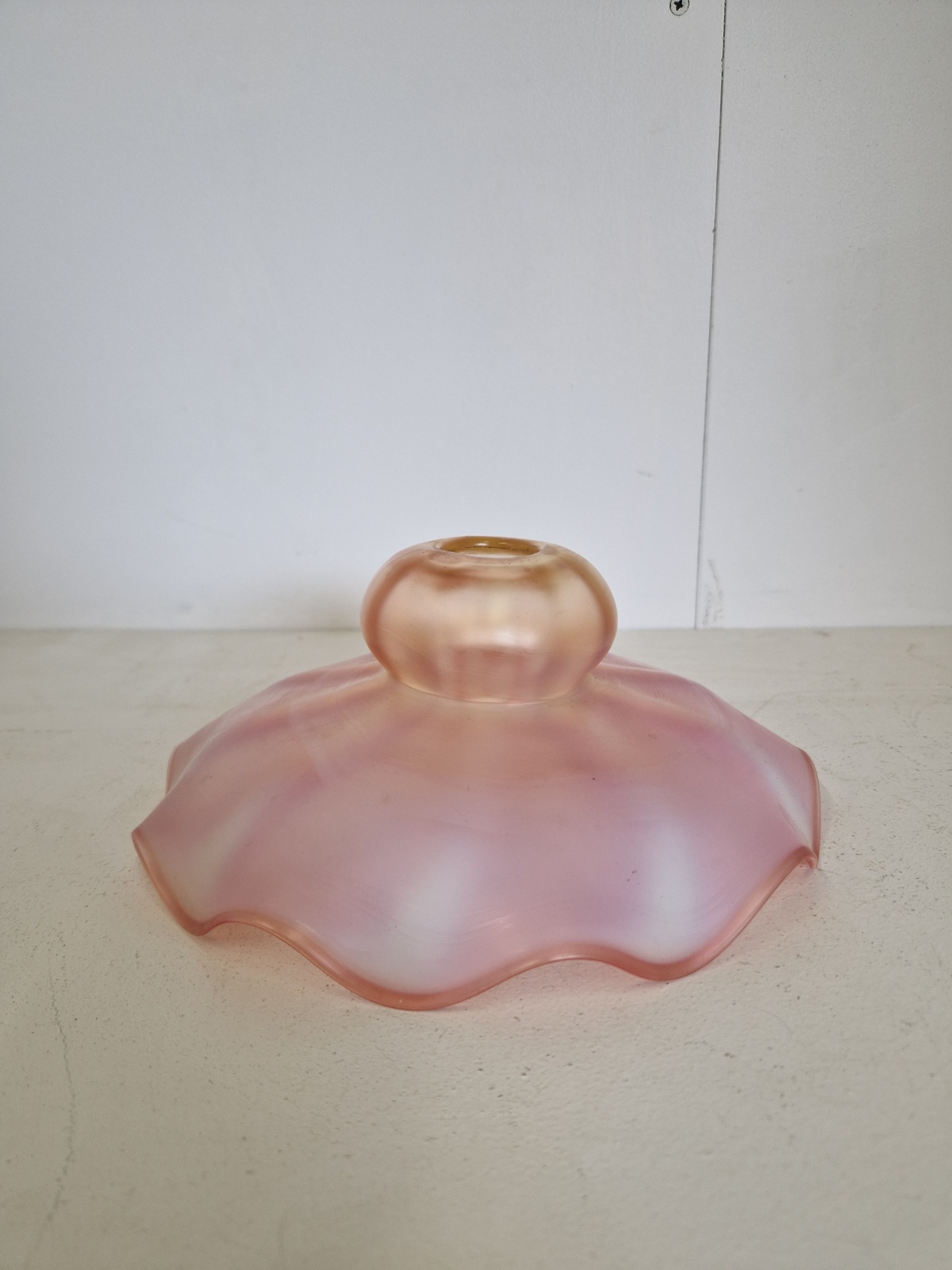 Unsigned | Cranberry-vaseline " Coolie" Lampshade | Engand c.1900