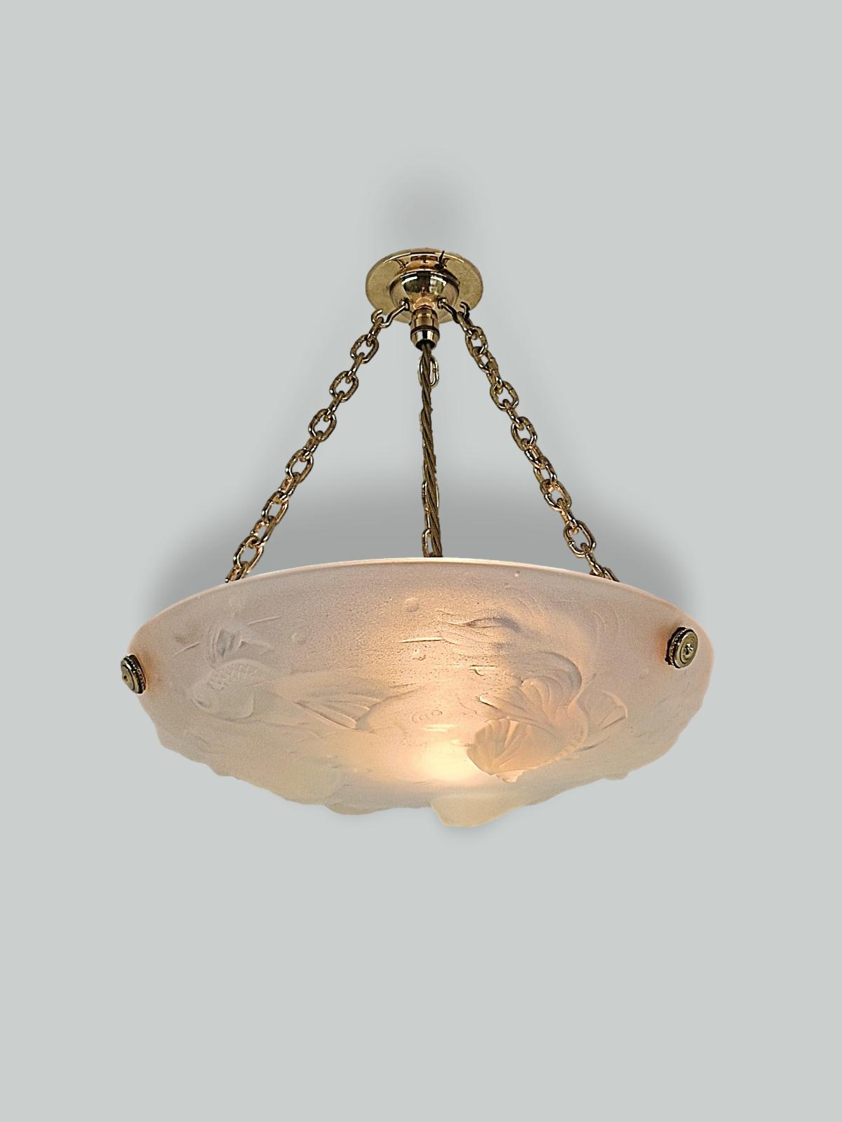 Ernst-Marius Sabino | Small "Les Poissons" Opalescent Glass Plafonnier | France c.1925 | SOLD