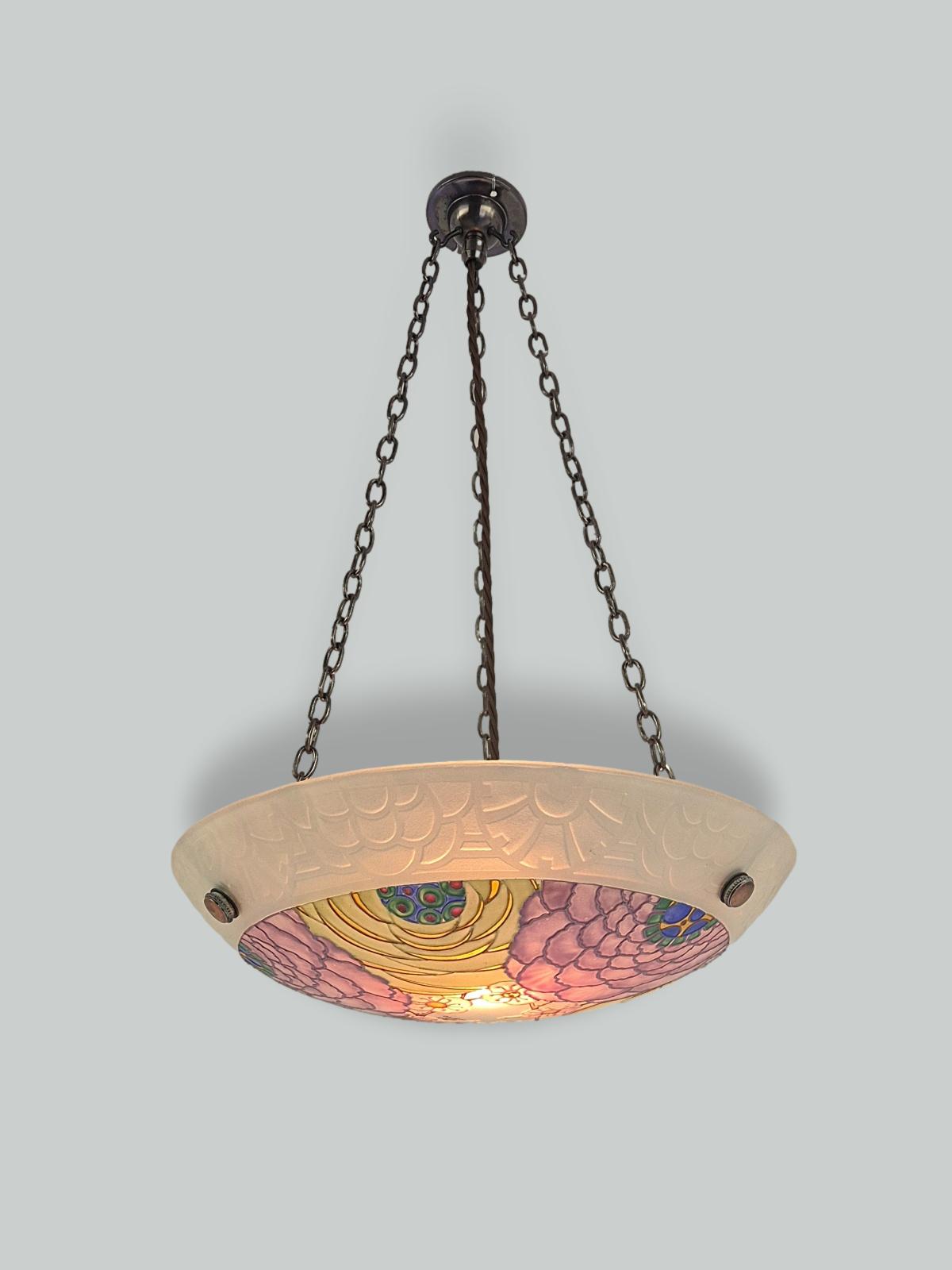 Loys Lucha, Paris | Medium Polychrome-Enamelled Plafonnier | France c.1930