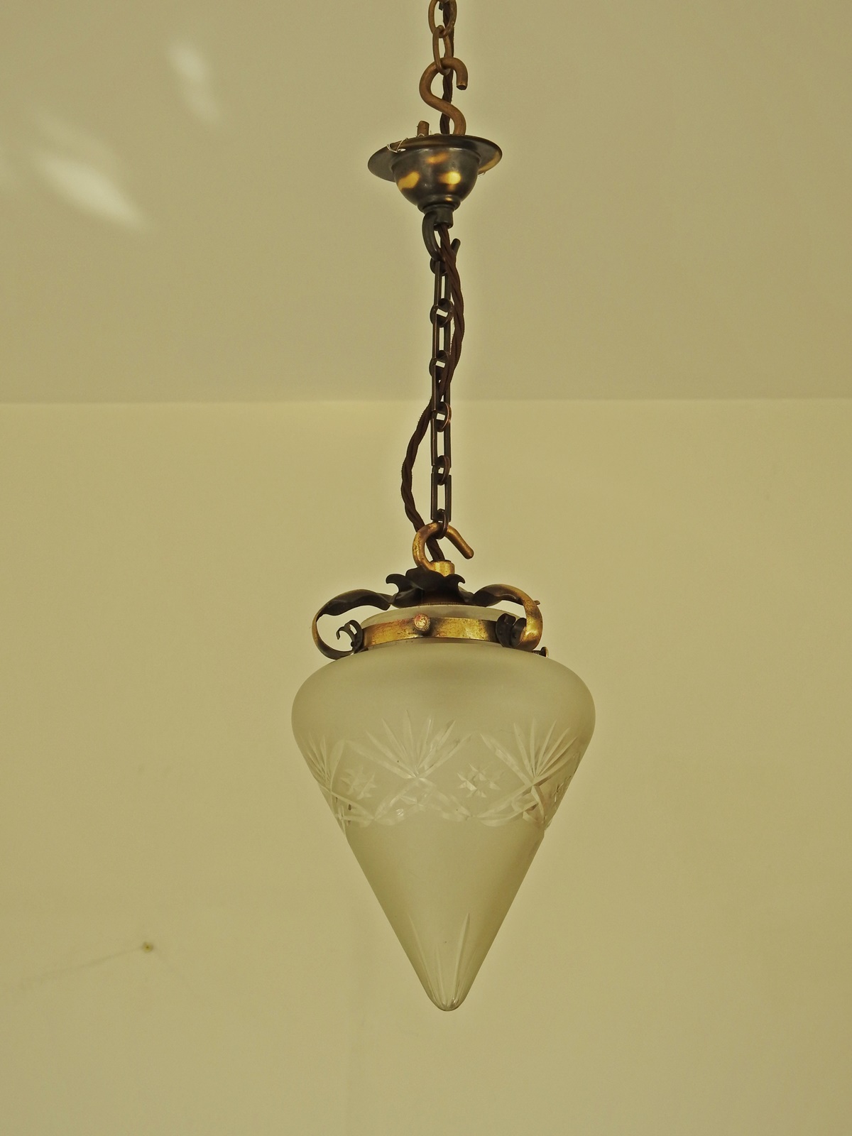 Unsigned | 3 Cut-Glass Pendant Lampshades | English early c.20th - Image 2