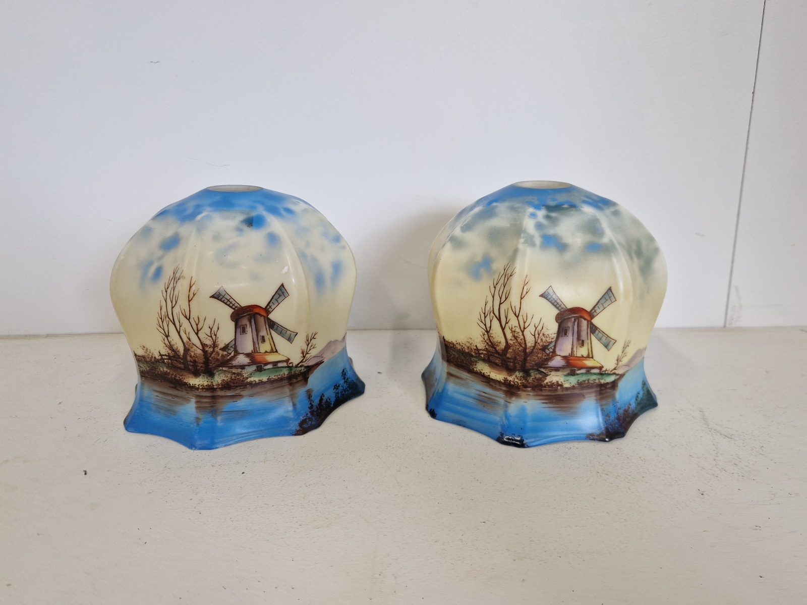 2 Opaline "windmill Lampshades | English c.1935