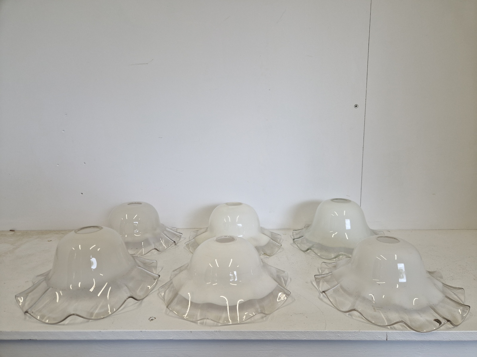 Unsigned | Collection of 6 White & Clear-glass Lampshades | England c.1910
