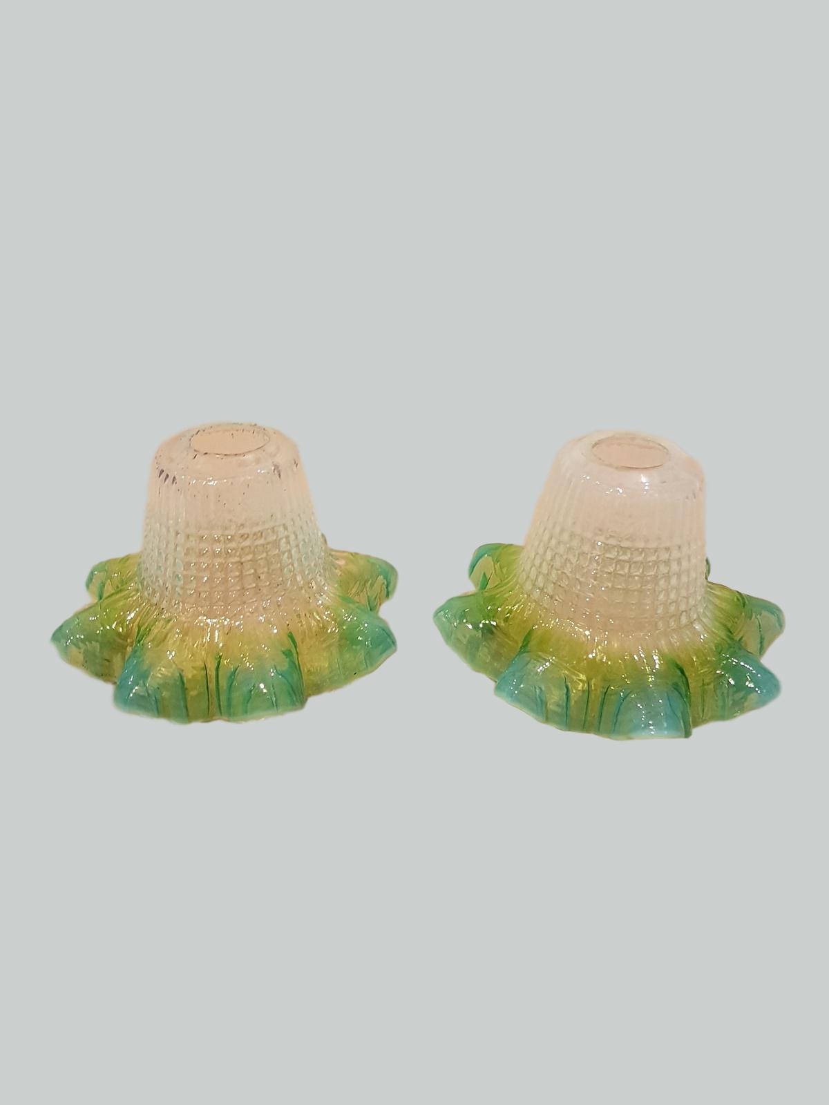 Unsigned | 2 Green-vaseline Lampshades | England c.1910