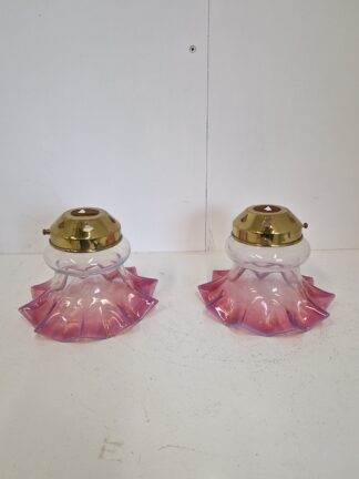 Unsigned | 2 Similar Cranberry Vaseline Gas Lampshades | c.1900