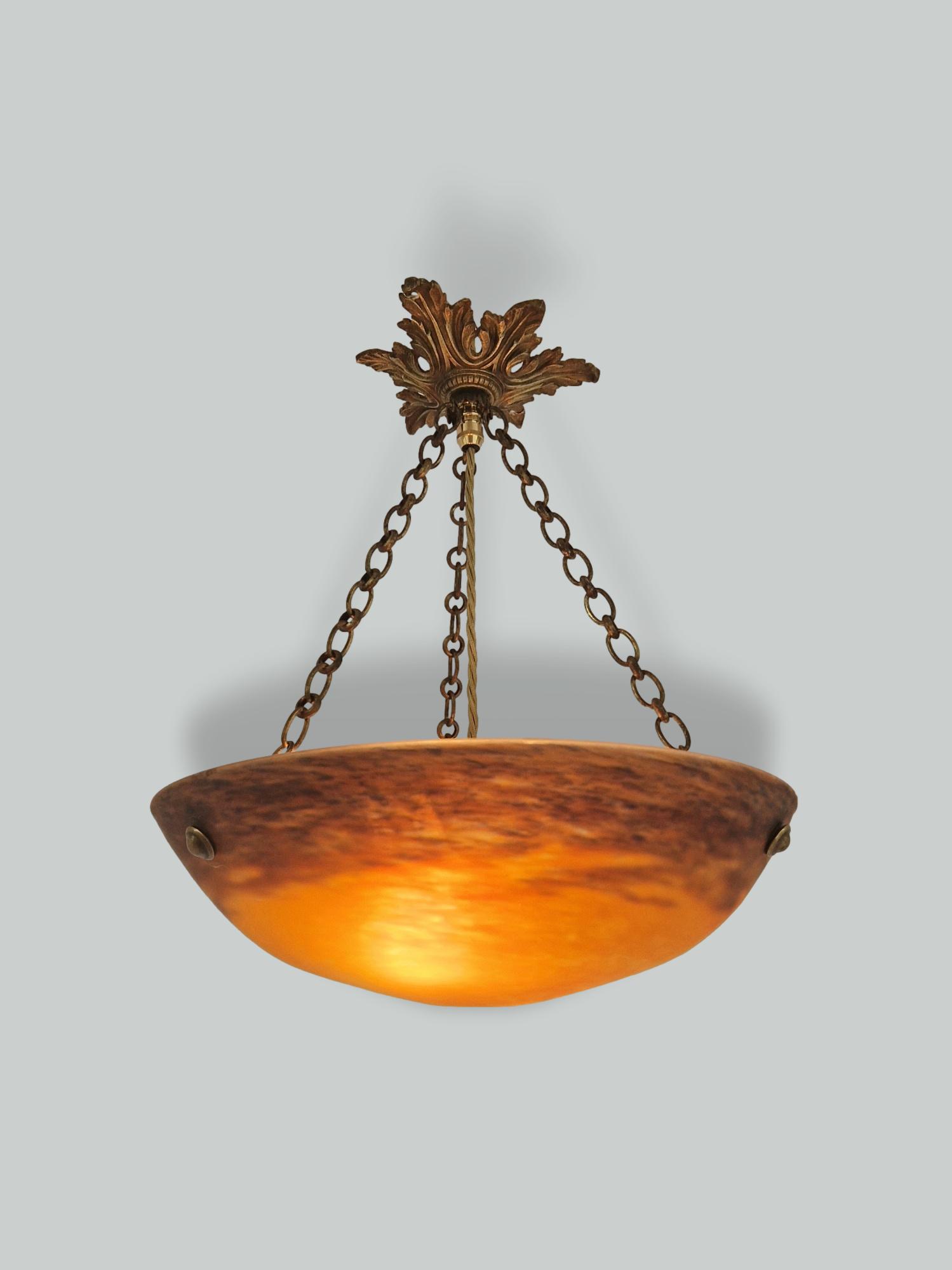 Muller Frères, Luneville | Orange Pate-de-verre Plafonnier | France c.1930 | SOLD