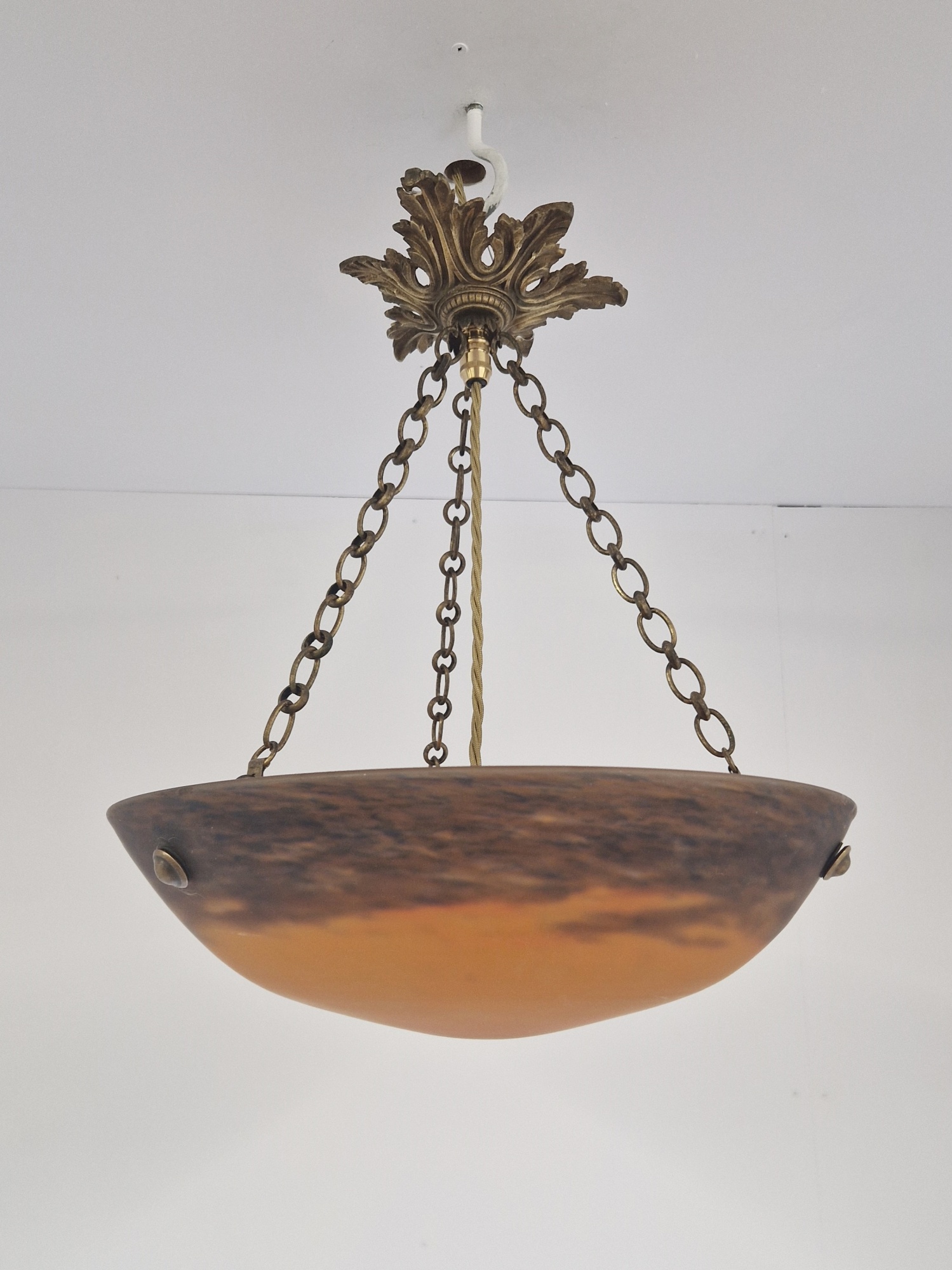 Muller Frères, Luneville | Orange Pate-de-verre Plafonnier | France c.1930 | SOLD - Image 3