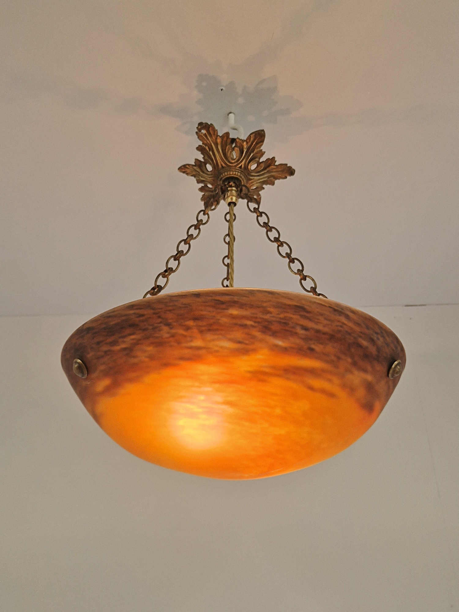 Muller Frères, Luneville | Orange Pate-de-verre Plafonnier | France c.1930 | SOLD - Image 4