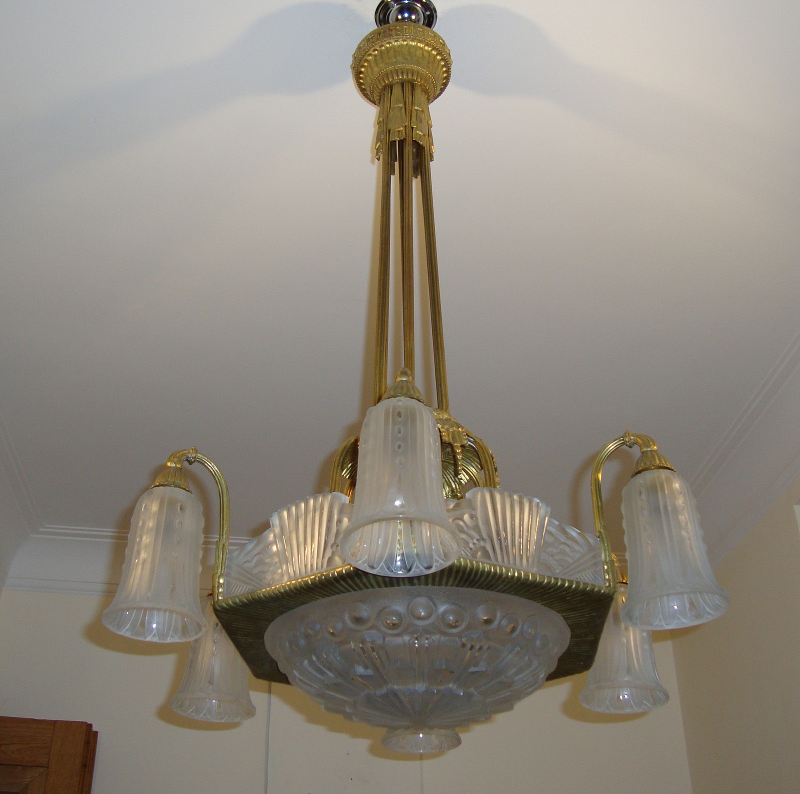 George Leleu, Paris | Guilded Bronze Art Deco Chandelier | France c.1930 | SOLD - Image 2