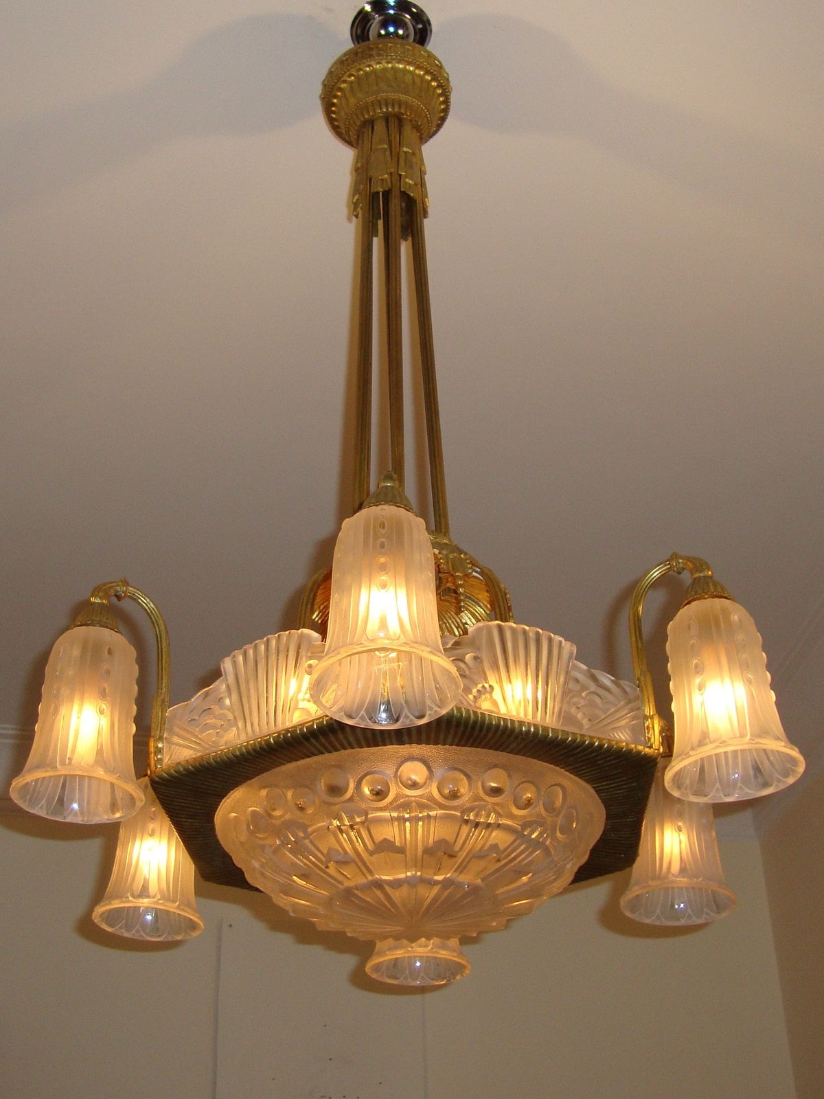 George Leleu, Paris | Guilded Bronze Art Deco Chandelier | France c.1930 | SOLD - Image 3