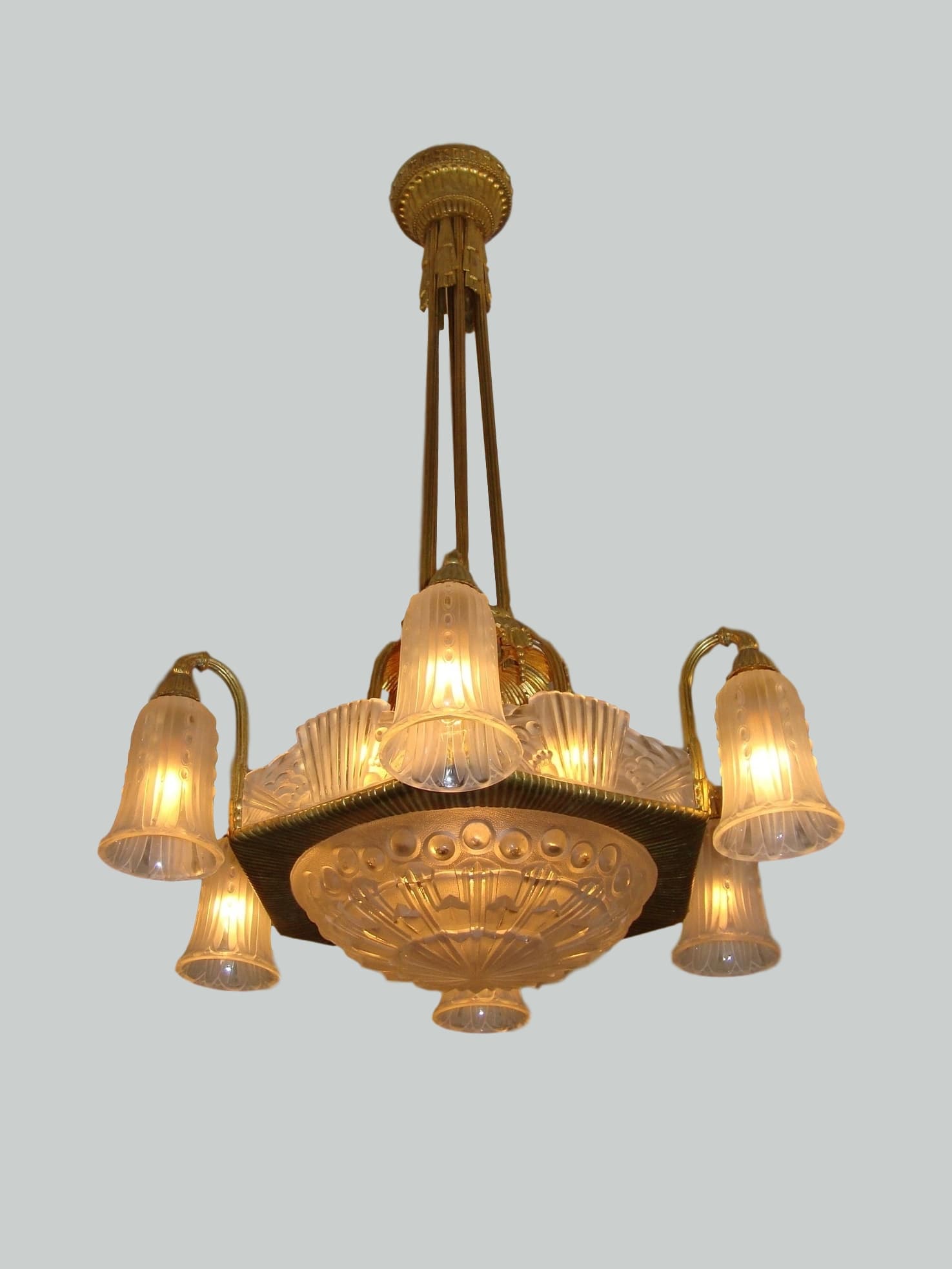 George Leleu, Paris | Guilded Bronze Art Deco Chandelier | France c.1930 | SOLD