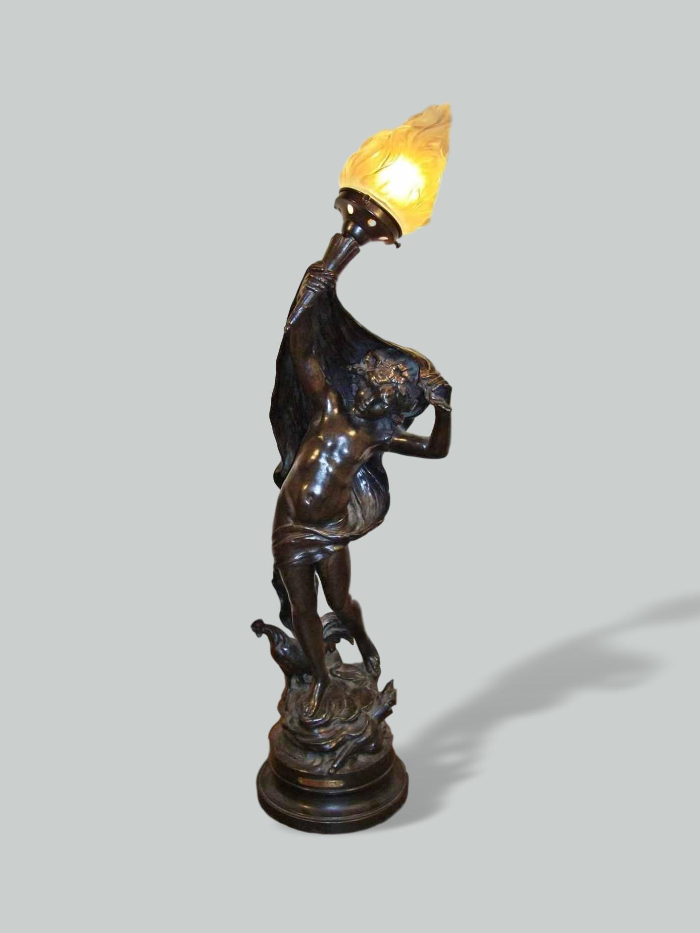 "Le Lever du Jour" par Auguste Moreau | Bronzed-Spelter Figural Lamp | France c.1905 | SOLD