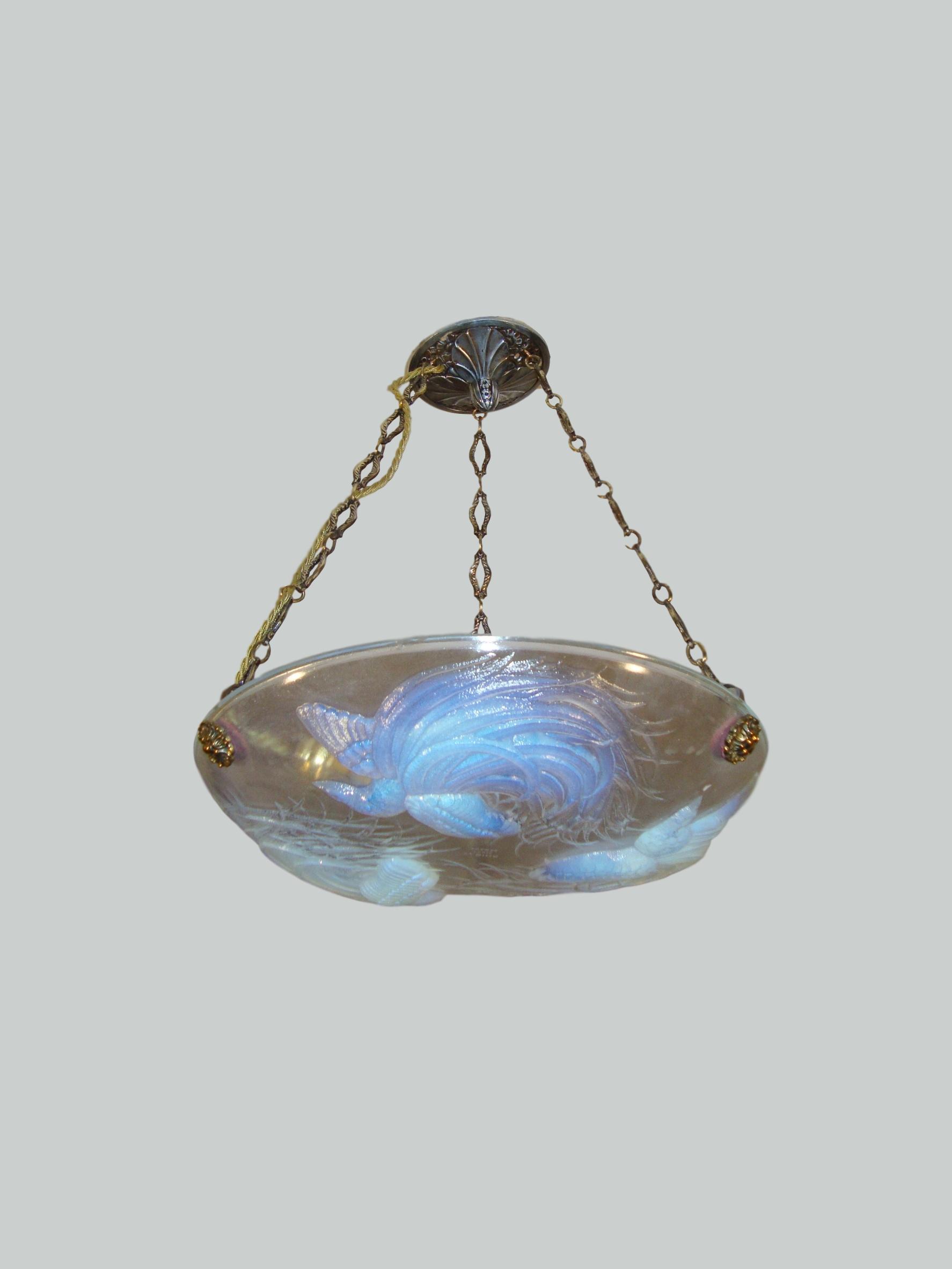Ernst-Marius Sabino | "Les Oiseaux" Opalescent glass plafonnier | France c.1930 | SOLD